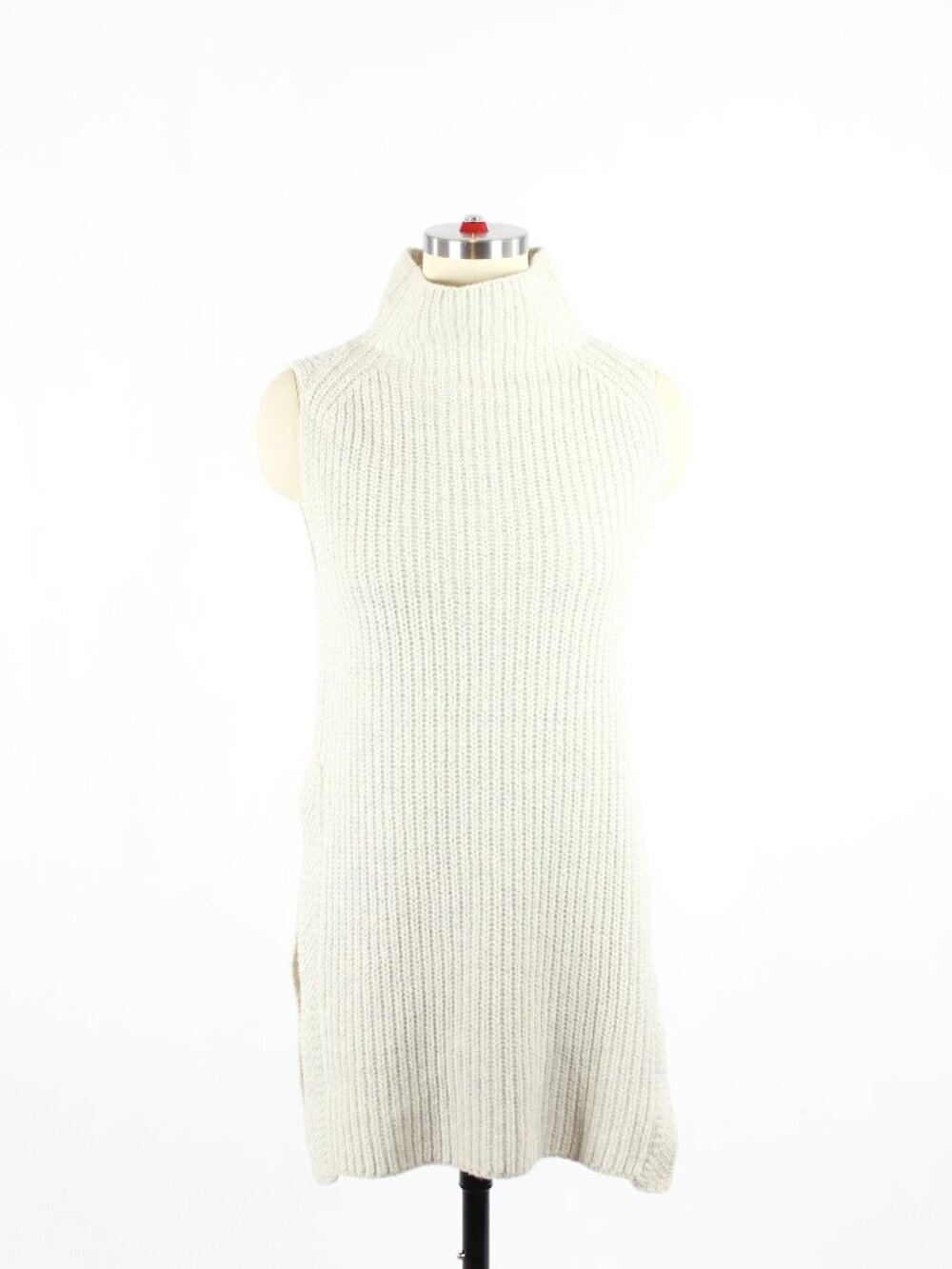 Aritzia WILFRED Durandal Light Grey Ribbed Mock Neck Sweater Tunic, Size XXS